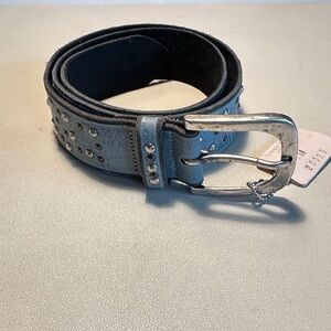 Studded Blue and Gray Leather Belt with Silver Buckle NWT